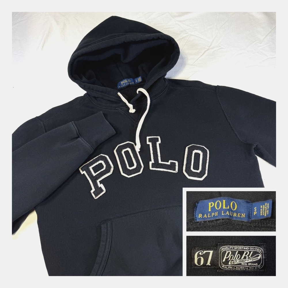 Polo Ralph Lauren Classic Hoodie Spellout RL 67 Logo Black Pullover Men’s Small